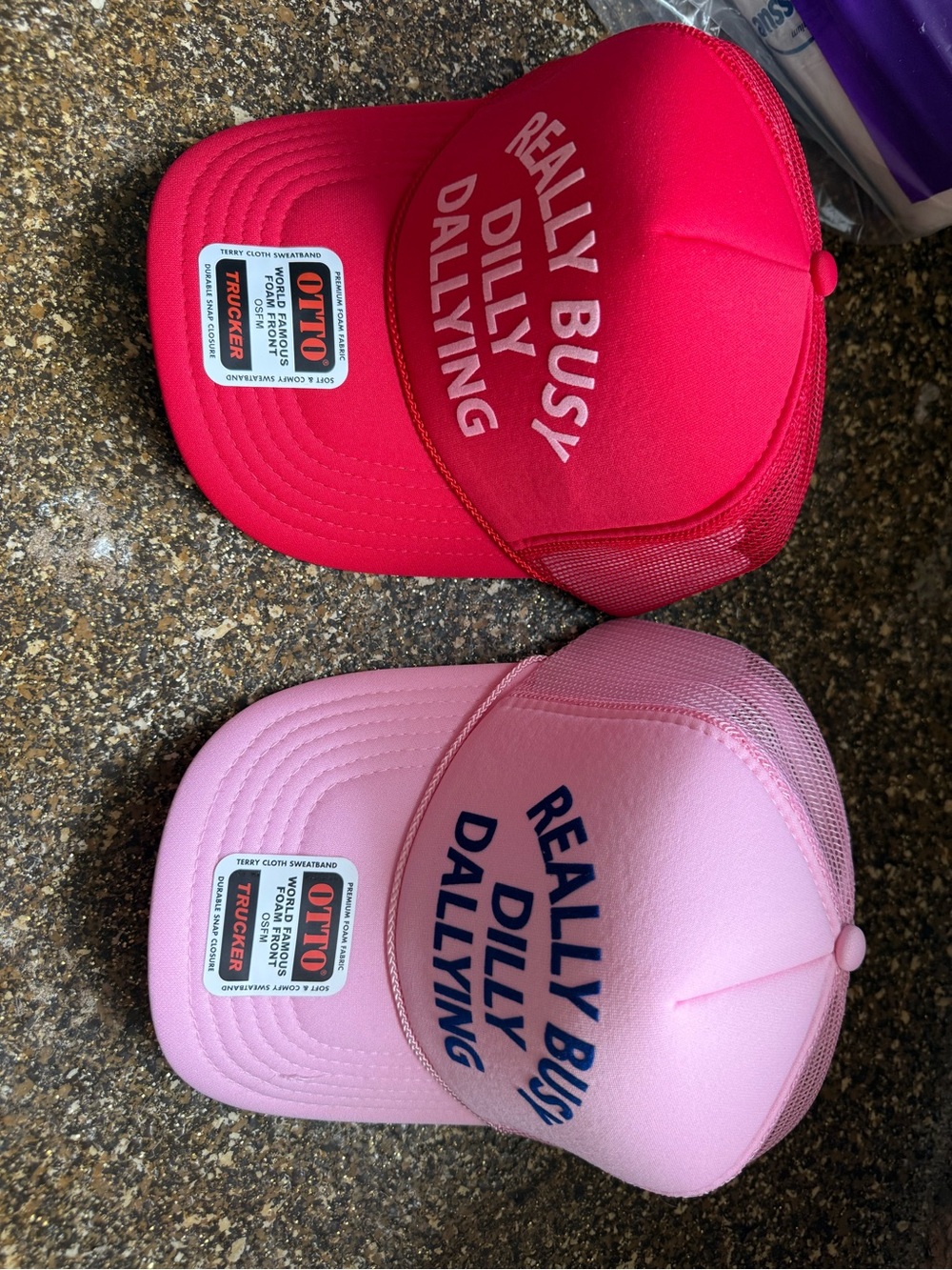 "Really Busy Dilly Dallying" Trucker Hat - Red and Pink